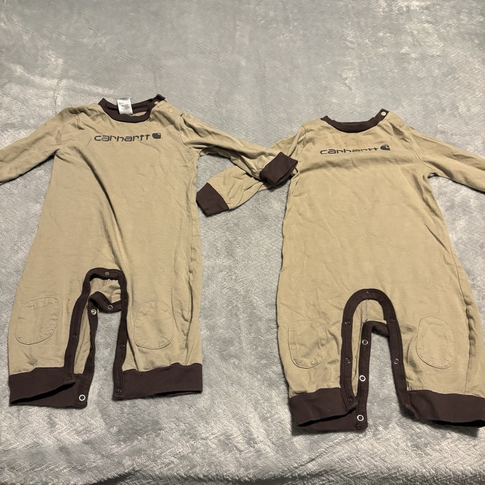 Carhartt Infant Toddler 6M Tan & Brown One Piece Suit - Set of 2
